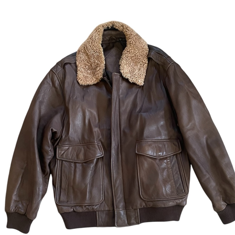 Vintage Roundtree & Yorke Brown Lamb Skin Leather Bomber Jacket